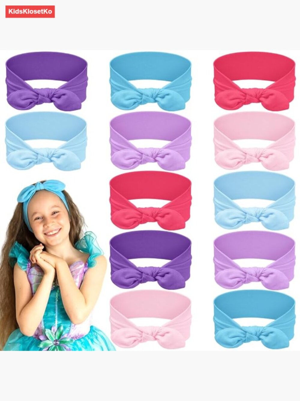 12 Pack Girls Headbands Detachable Rabbit Ear Bows Stretchy Cloth Hair